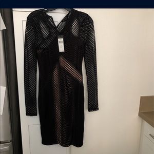 BCBG BODY CON DRESS- SMALL-BLACK/CREAM/NET